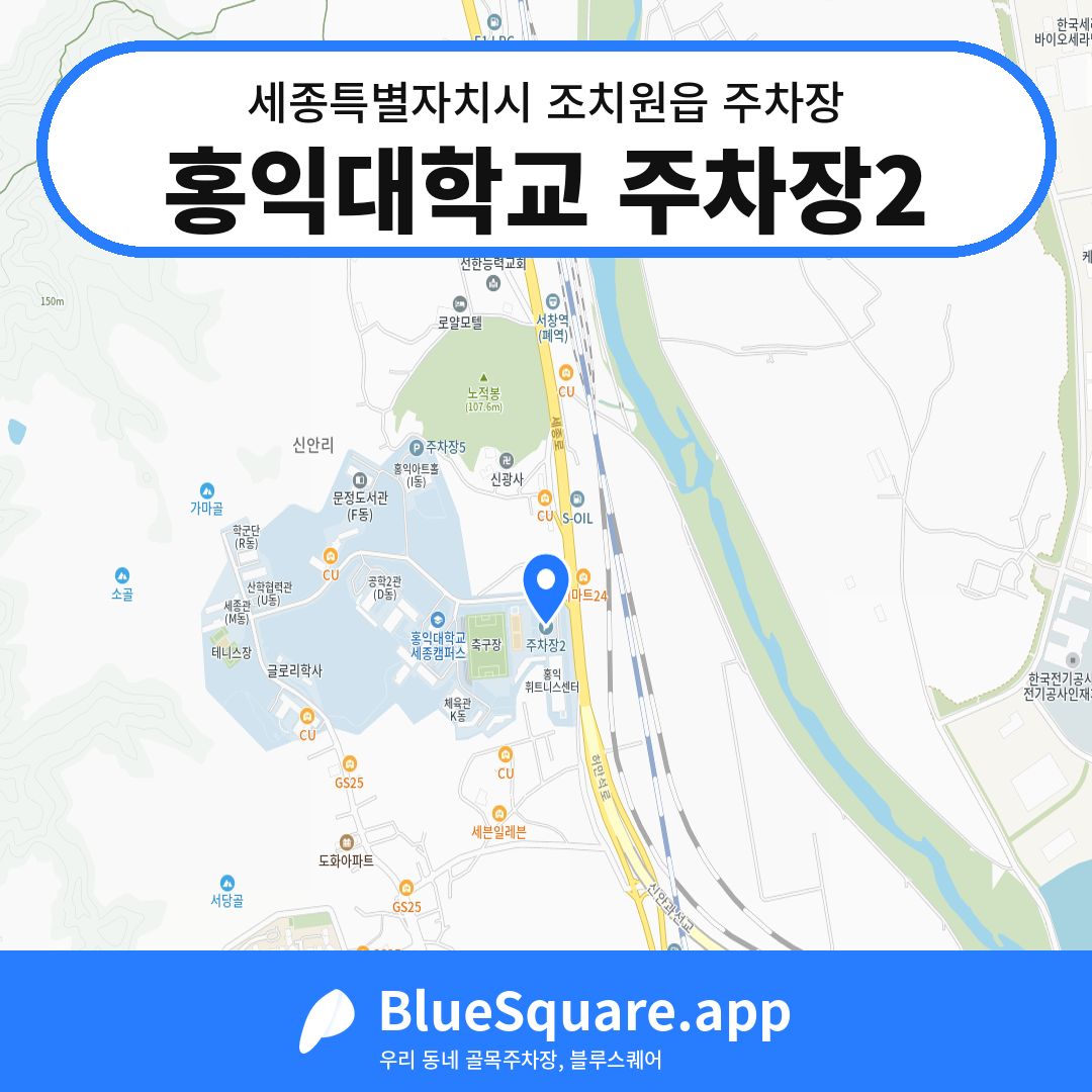 홍익대학교 주차장2 위치 지도 — 세종 세종특별자치시 조치원읍 | 블루스퀘어 주차