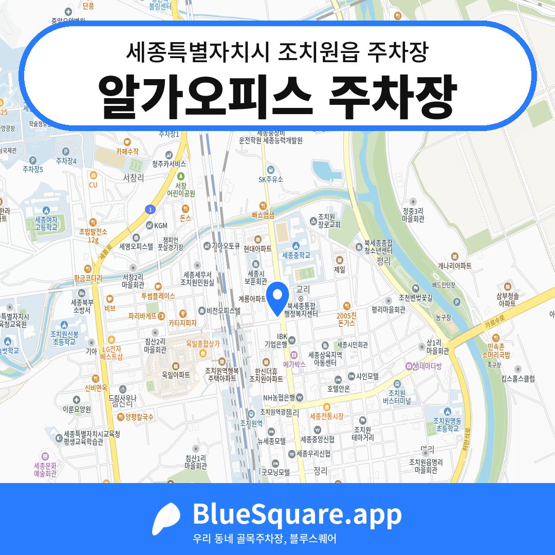 알가오피스 주차장 위치 지도 — 세종 세종특별자치시 조치원읍 | 블루스퀘어 주차