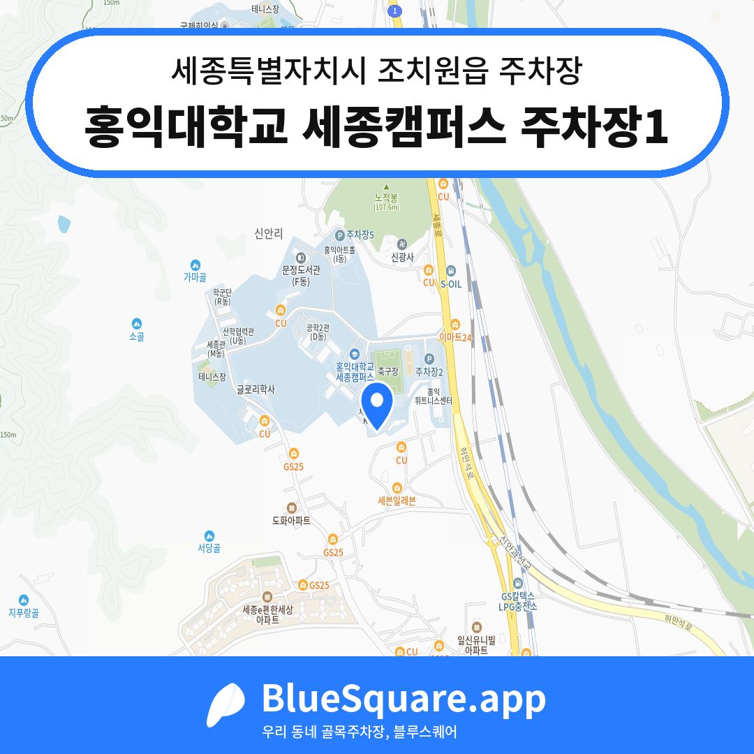 홍익대학교 세종캠퍼스 주차장1 위치 지도 — 세종 세종특별자치시 조치원읍 | 블루스퀘어 주차