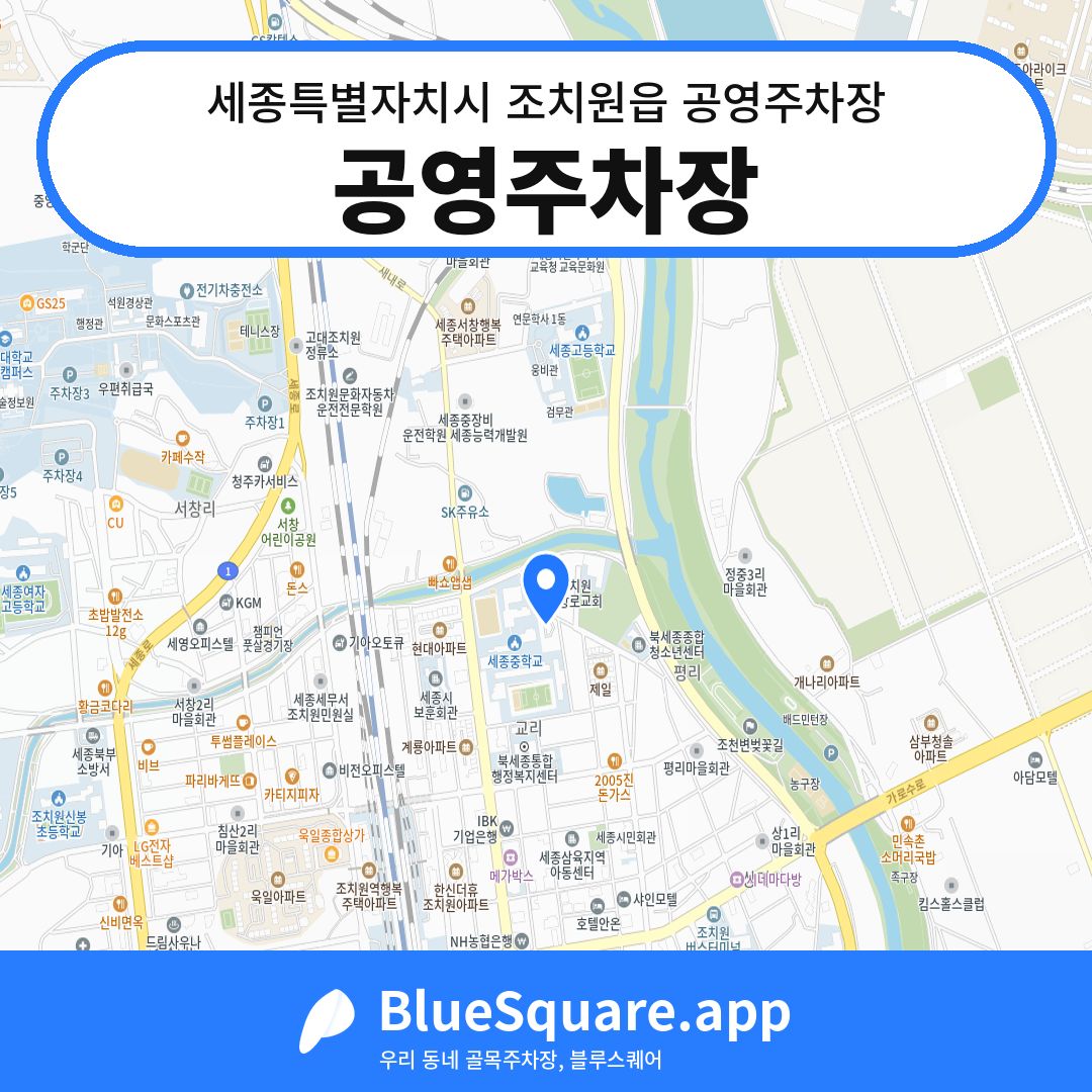 공영주차장 위치 지도 — 세종 세종특별자치시 조치원읍 | 블루스퀘어 주차