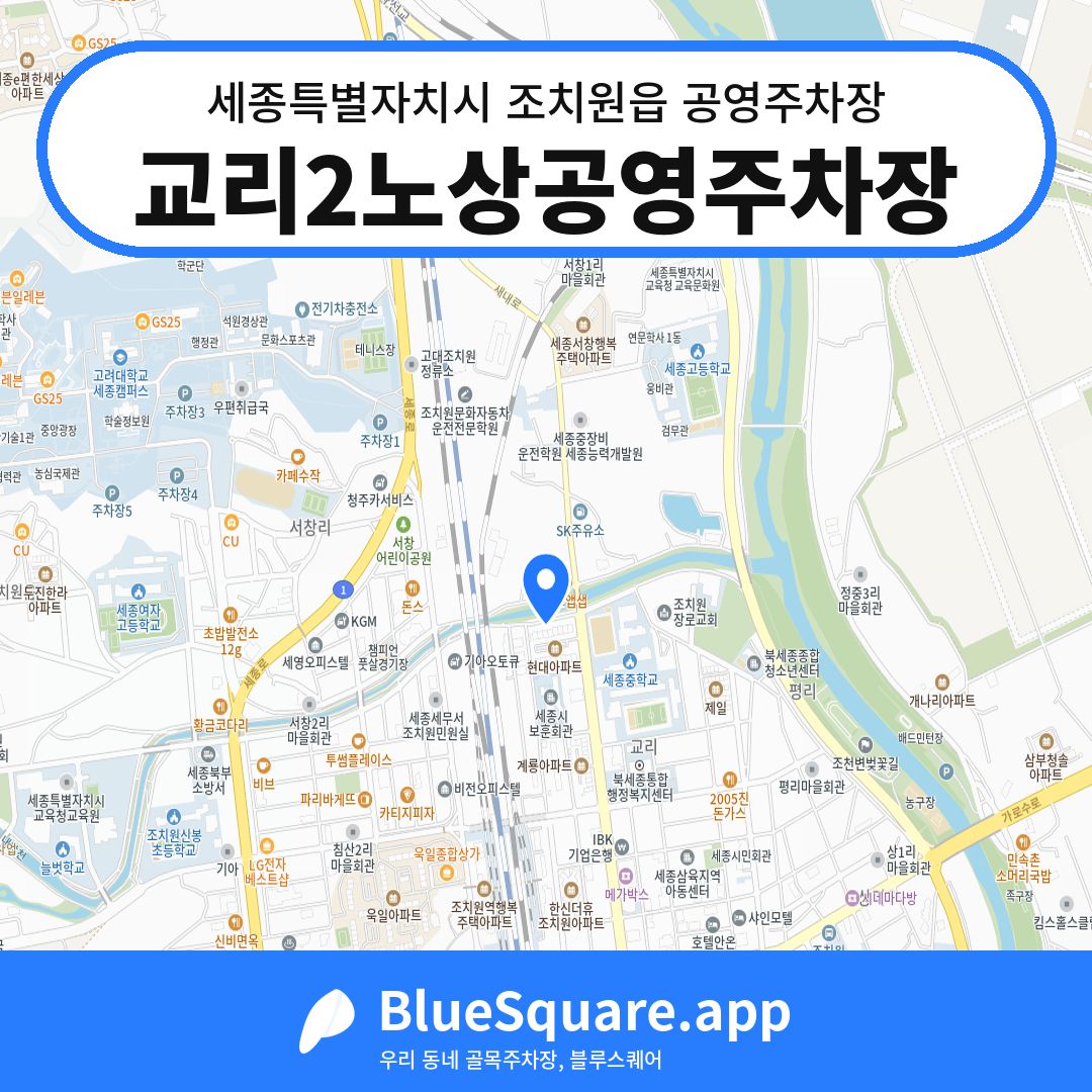 교리2노상공영주차장 위치 지도 — 세종 세종특별자치시 조치원읍 | 블루스퀘어 주차