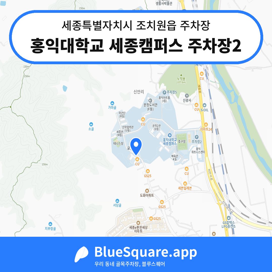 홍익대학교 세종캠퍼스 주차장2 위치 지도 — 세종 세종특별자치시 조치원읍 | 블루스퀘어 주차