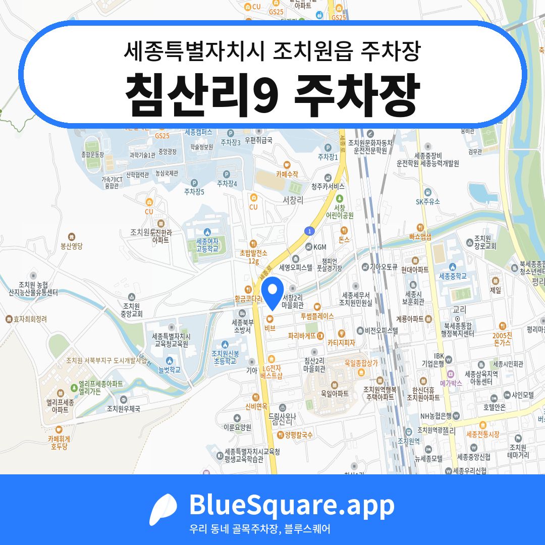 침산리9 주차장 위치 지도 — 세종 세종특별자치시 조치원읍 | 블루스퀘어 주차