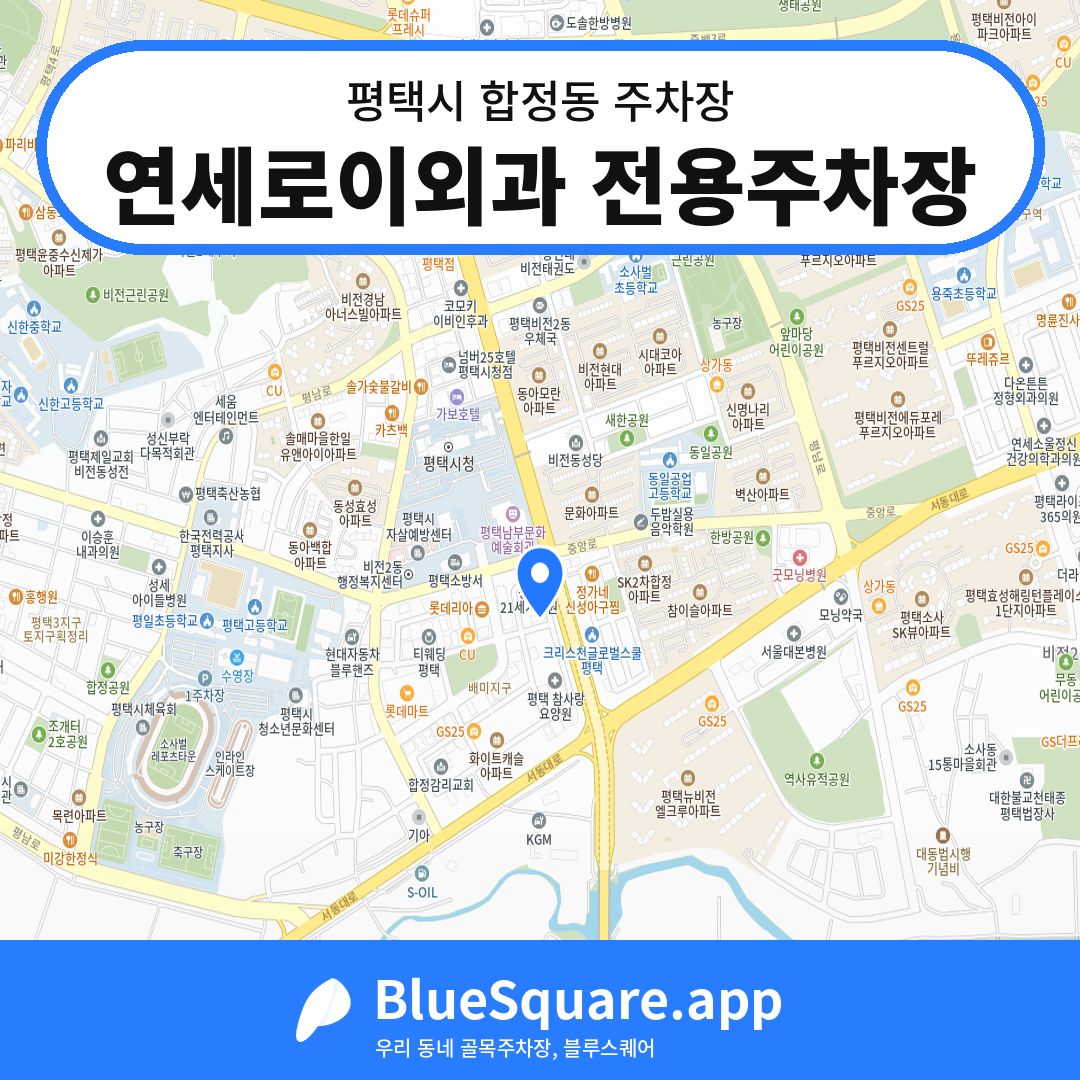 연세로이외과 전용주차장 위치 지도 — 경기 평택시 합정동 | 블루스퀘어 주차