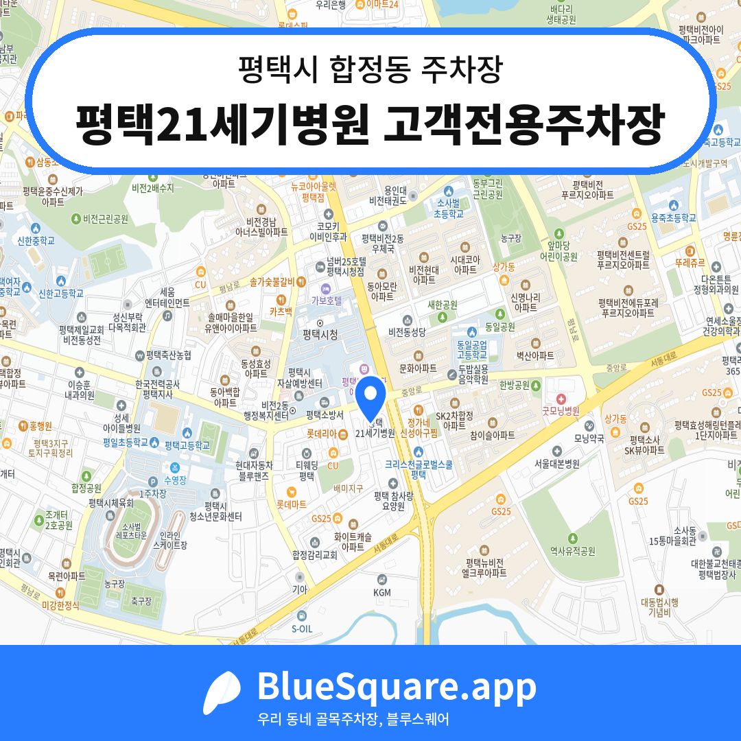 평택21세기병원 고객전용주차장 위치 지도 — 경기 평택시 합정동 | 블루스퀘어 주차