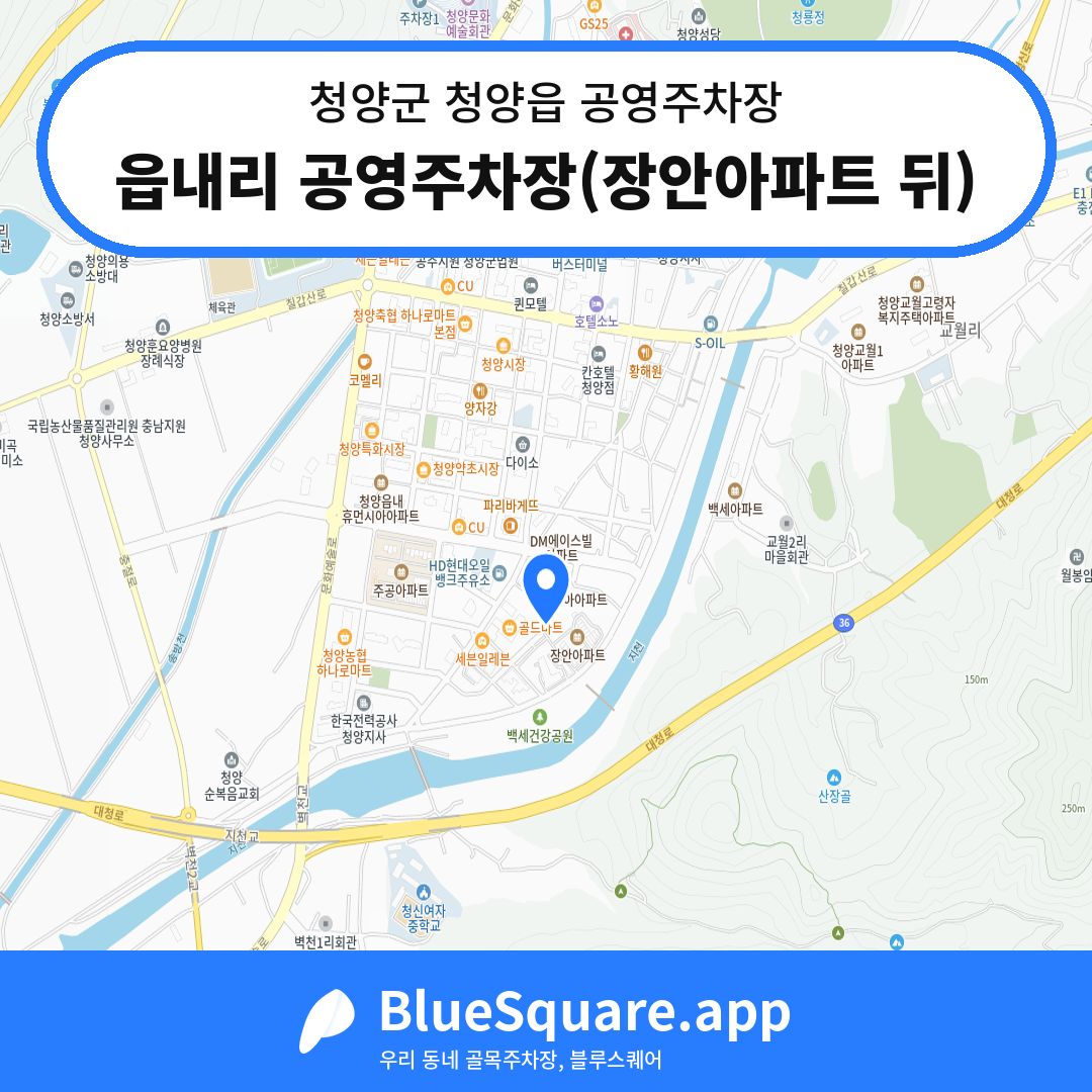 읍내리 공영주차장(장안아파트 뒤) 위치 지도 — 충남 청양군 청양읍 | 블루스퀘어 주차