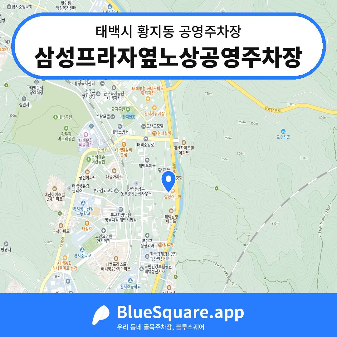 삼성프라자옆노상공영주차장 위치 지도 — 강원 태백시 황지동 | 블루스퀘어 주차