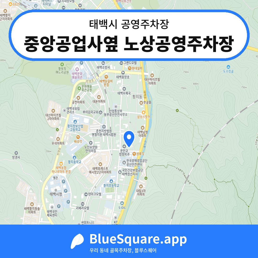 중앙공업사옆 노상공영주차장 위치 지도 — 강원 태백시 | 블루스퀘어 주차