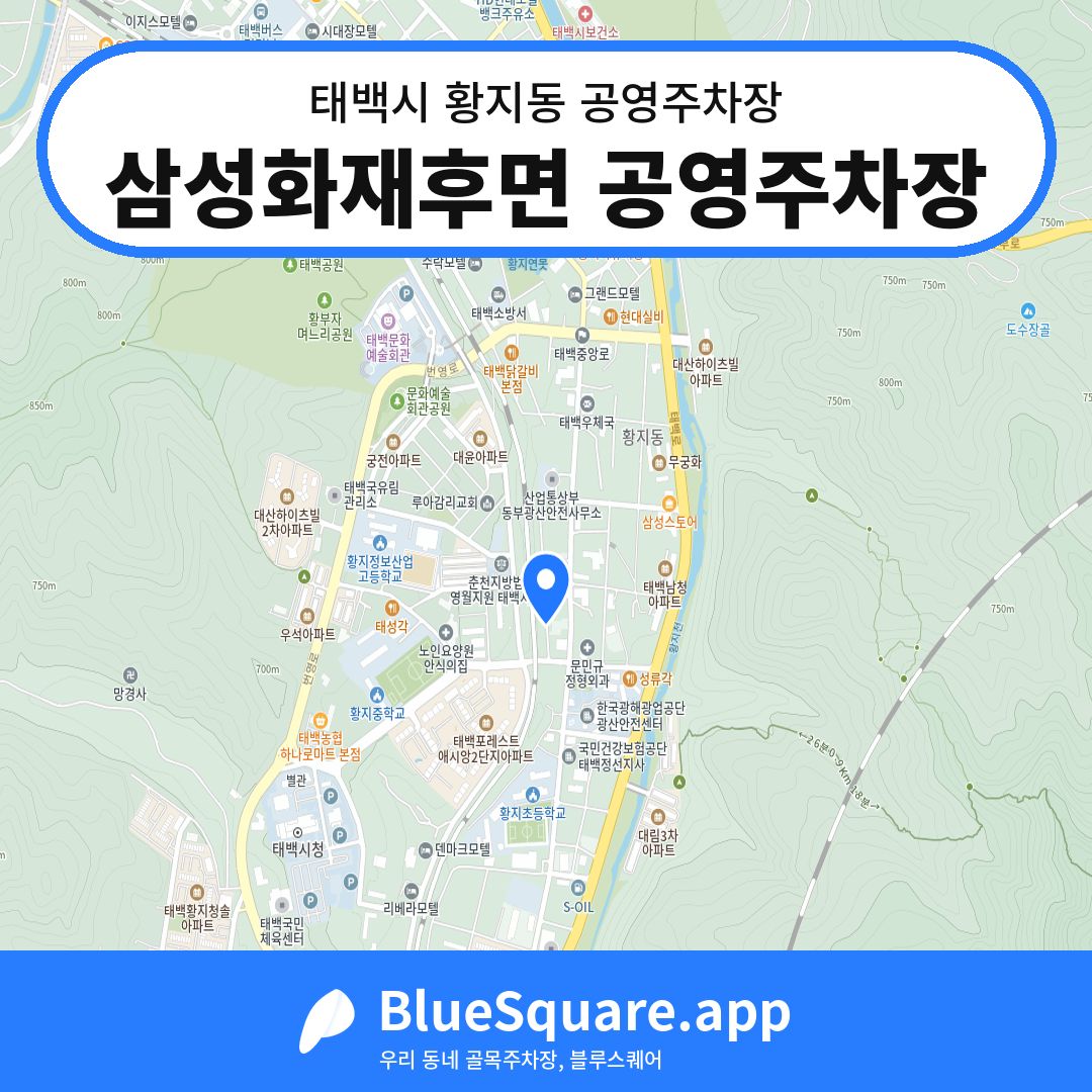 삼성화재후면 공영주차장 위치 지도 — 강원 태백시 황지동 | 블루스퀘어 주차