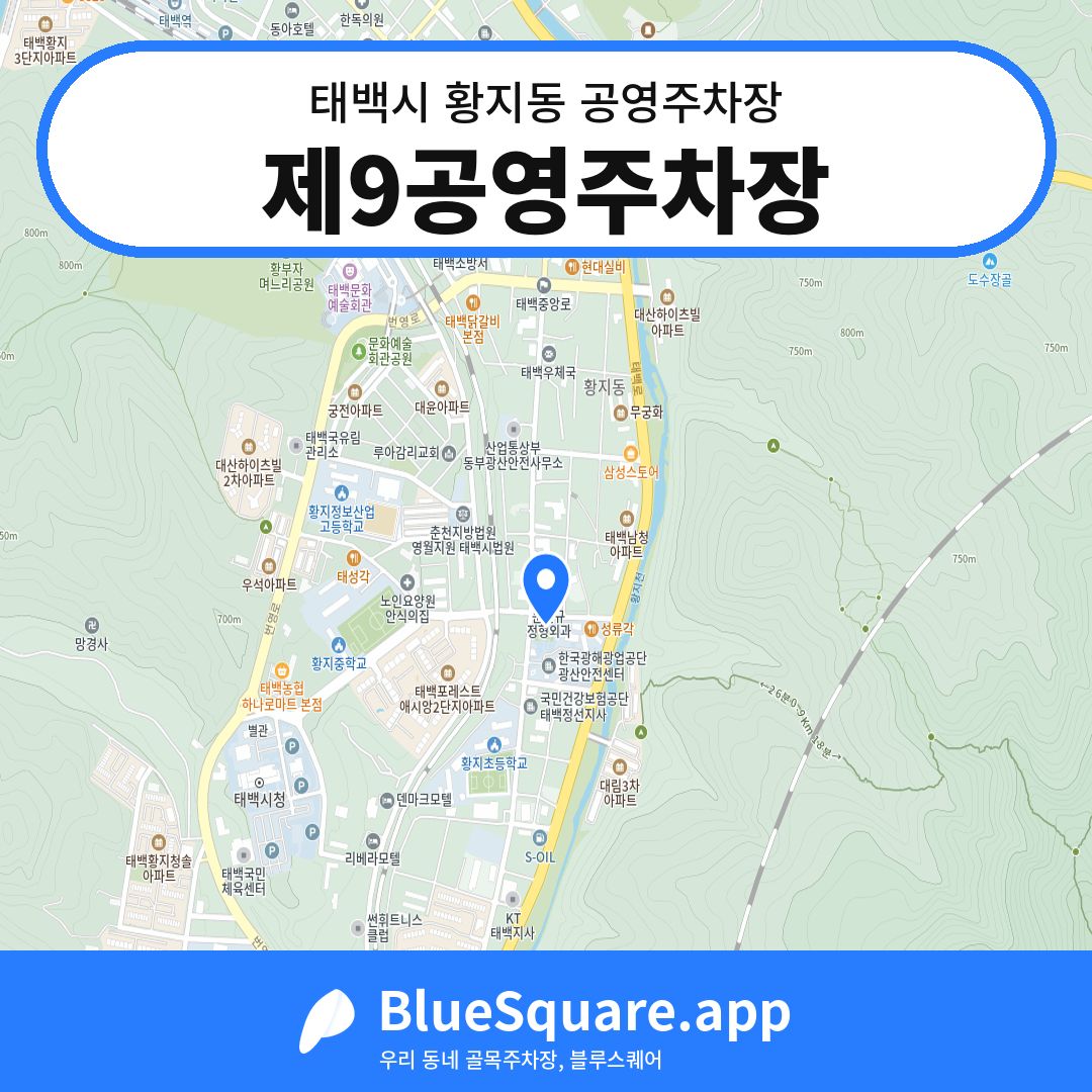 제9공영주차장 위치 지도 — 강원 태백시 황지동 | 블루스퀘어 주차
