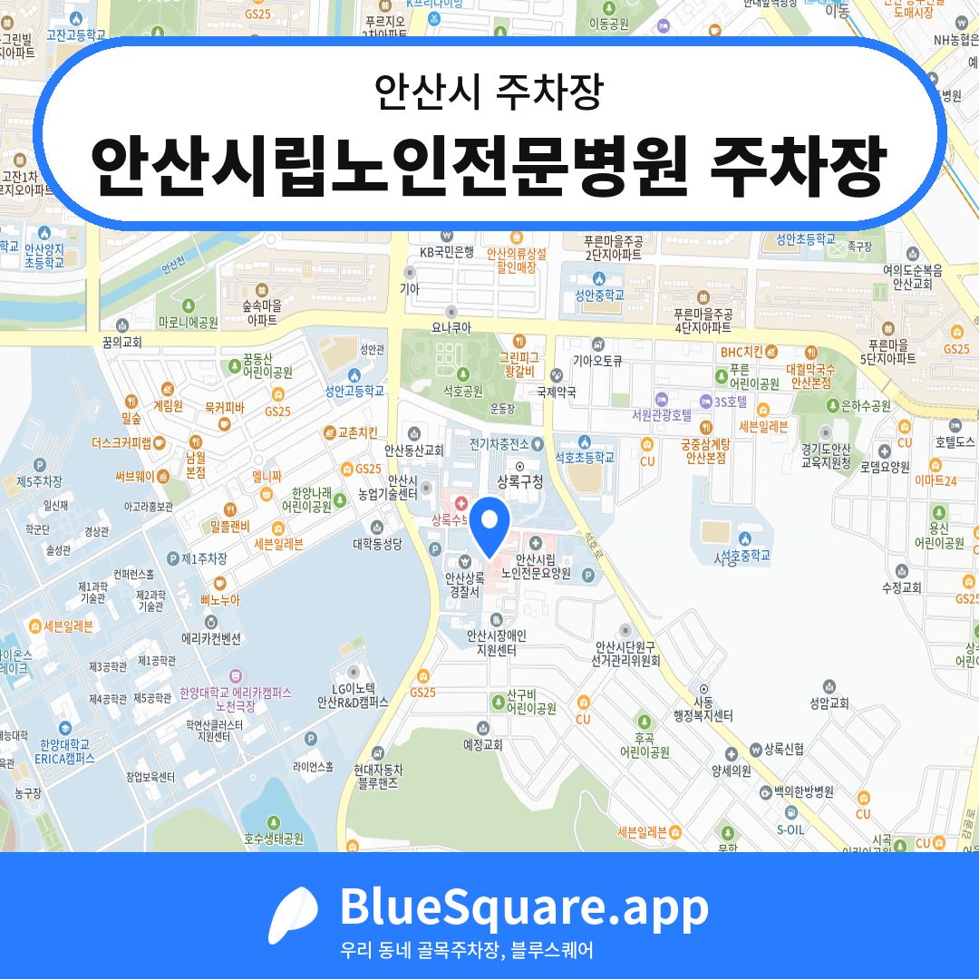 안산시립노인전문병원 주차장 위치 지도 — 경기 안산시 | 블루스퀘어 주차