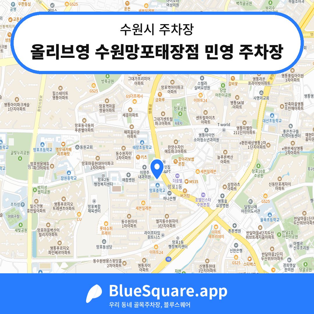 올리브영 수원망포태장점 민영 주차장 위치 지도 — 경기 수원시 | 블루스퀘어 주차