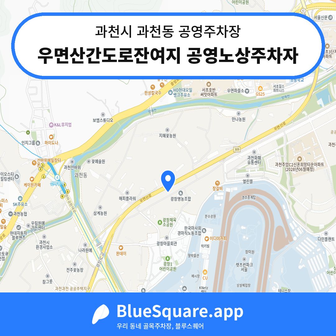 우면산간도로잔여지 공영노상주차자 위치 지도 — 경기 과천시 과천동 | 블루스퀘어 주차