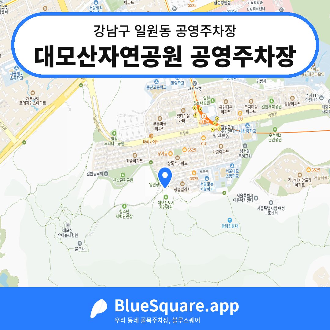 대모산자연공원 공영주차장 위치 지도 — 서울 강남구 일원동 | 블루스퀘어 주차