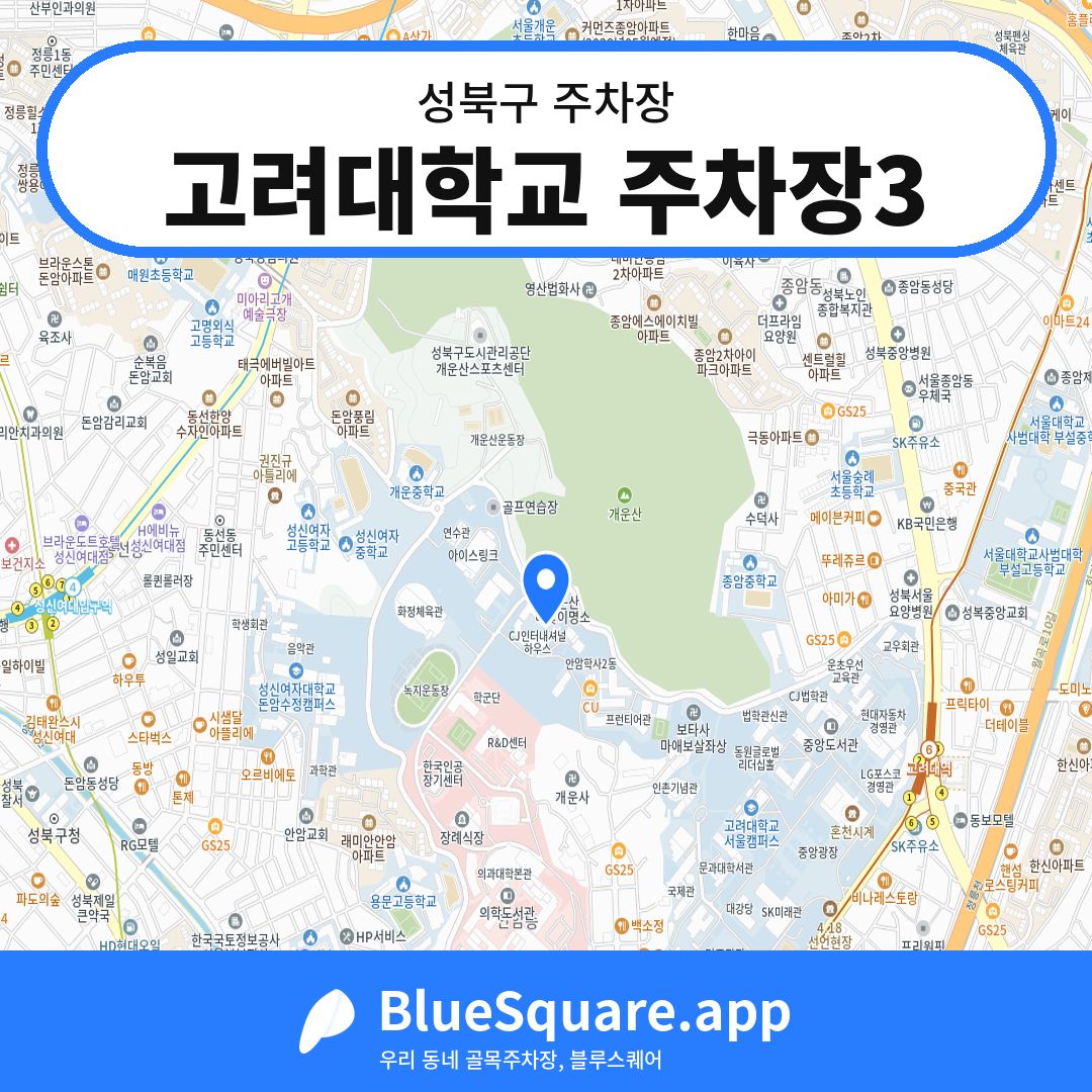 고려대학교 주차장3 위치 지도 — 서울 성북구 | 블루스퀘어 주차
