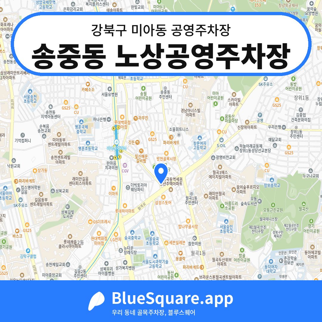송중동 노상공영주차장 위치 지도 — 서울 강북구 미아동 | 블루스퀘어 주차