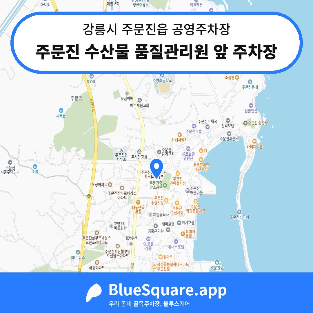 주문진 수산물 품질관리원 앞 주차장 위치 지도 — 강원 강릉시 주문진읍 | 블루스퀘어 주차