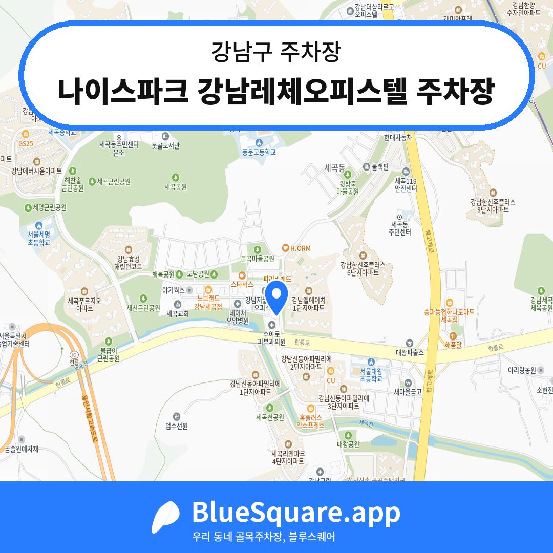 나이스파크 강남레체오피스텔 주차장 위치 지도 — 서울 강남구 | 블루스퀘어 주차