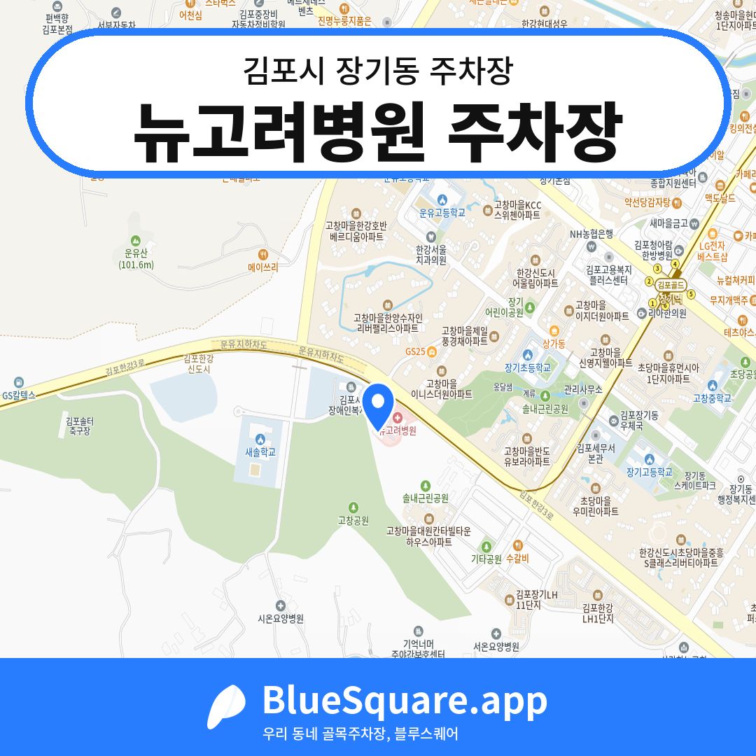 뉴고려병원 주차장 위치 지도 — 경기 김포시 장기동 | 블루스퀘어 주차