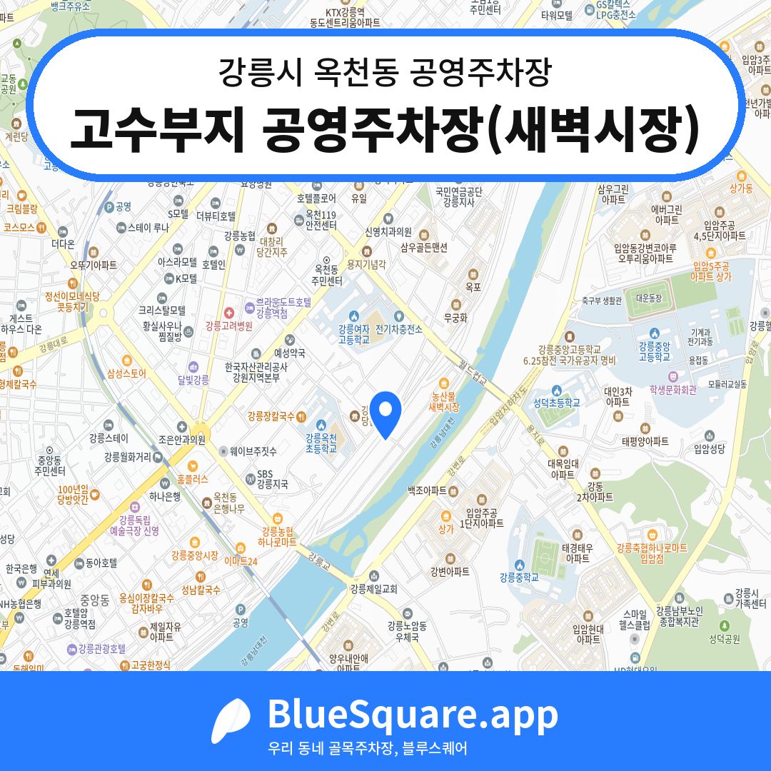 고수부지 공영주차장(새벽시장) 위치 지도 — 강원 강릉시 옥천동 | 블루스퀘어 주차