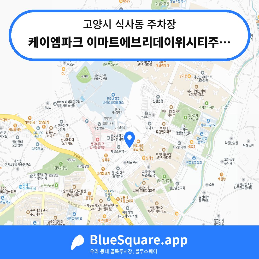 케이엠파크 이마트에브리데이위시티주차장 위치 지도 — 경기 고양시 식사동 | 블루스퀘어 주차
