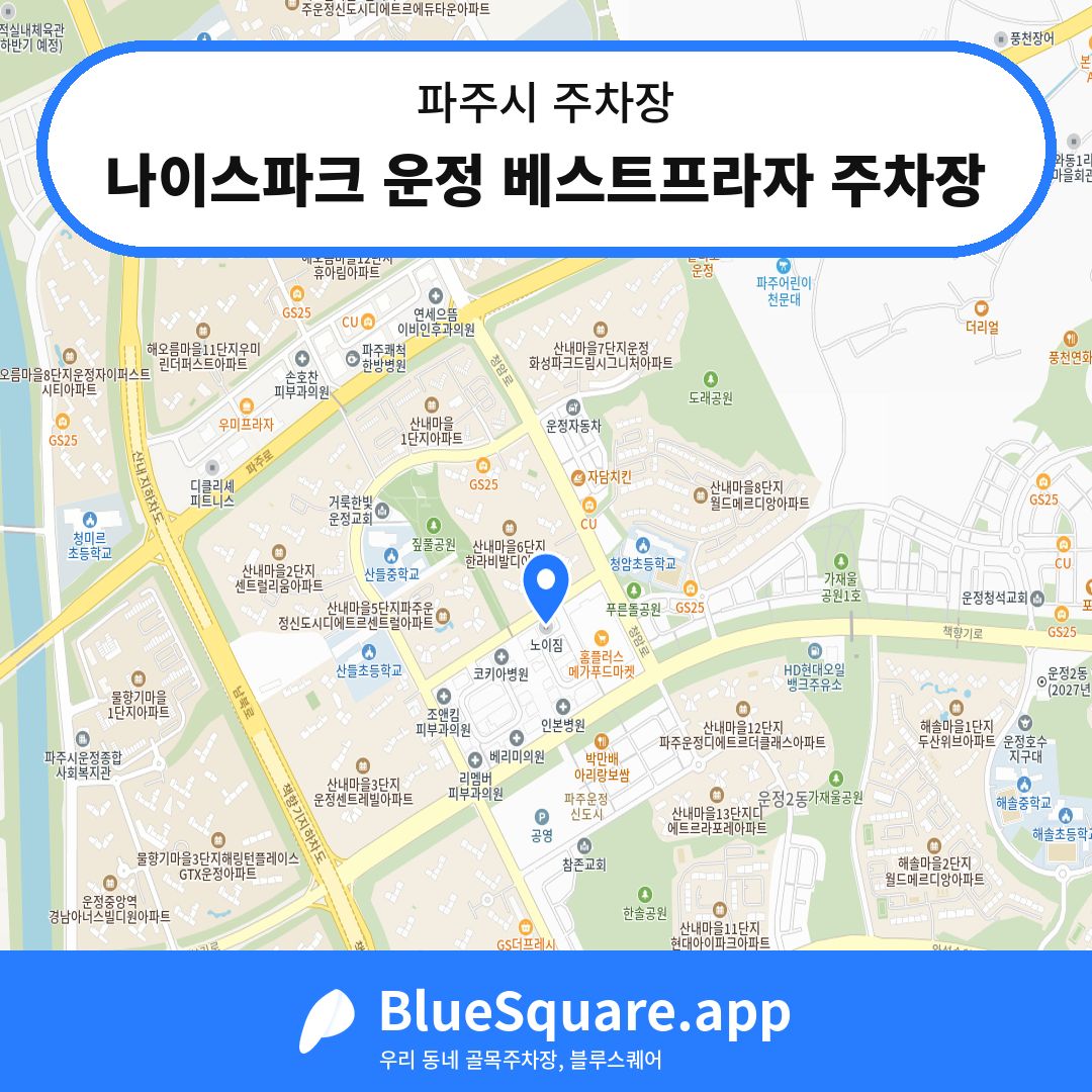 나이스파크 운정 베스트프라자 주차장 위치 지도 — 경기 파주시 | 블루스퀘어 주차