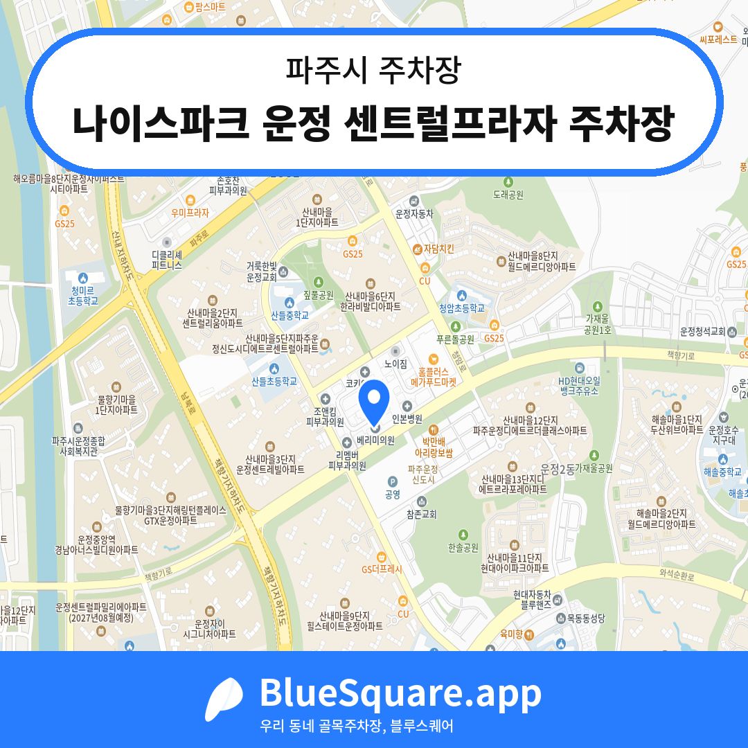 나이스파크 운정 센트럴프라자 주차장 위치 지도 — 경기 파주시 | 블루스퀘어 주차