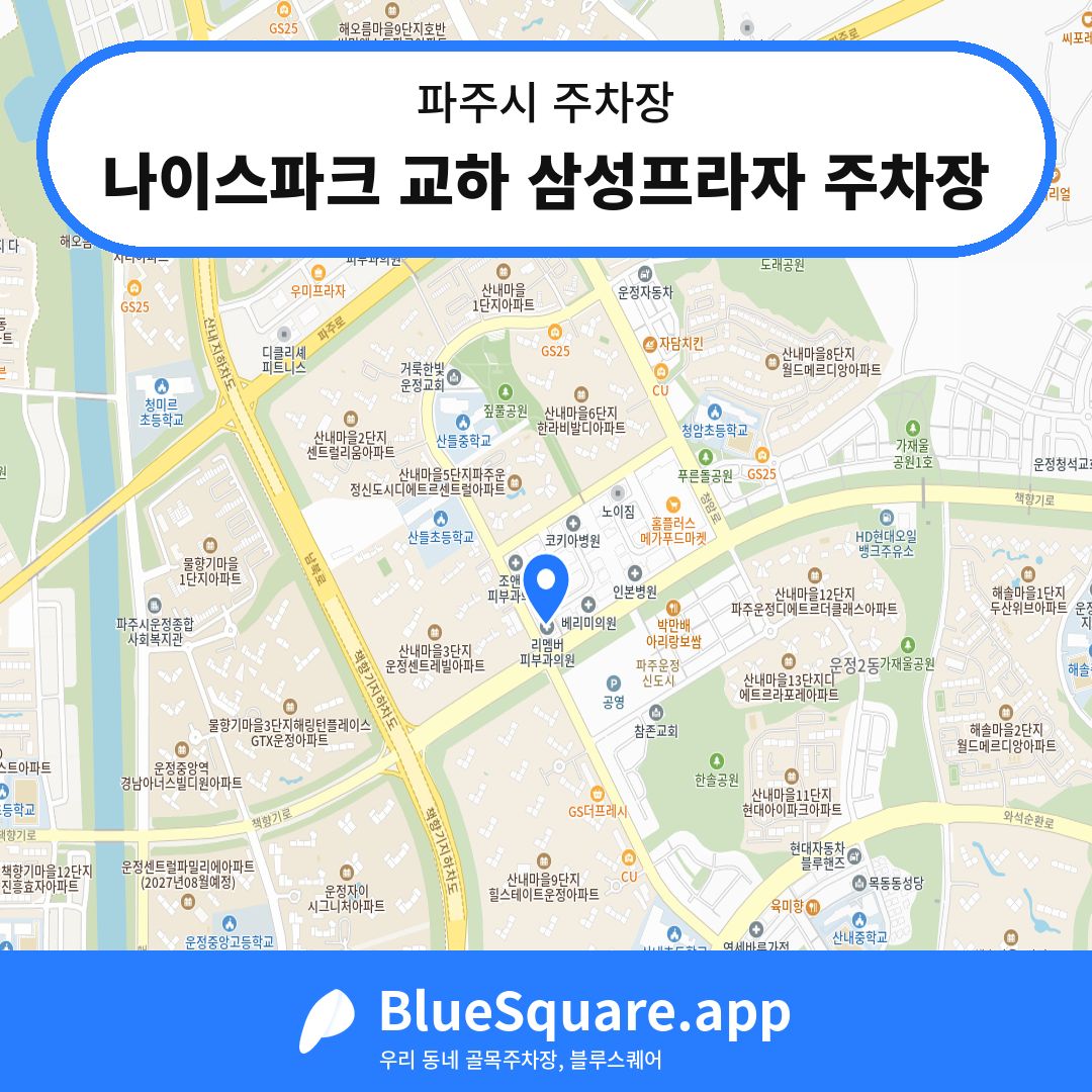 나이스파크 교하 삼성프라자 주차장 위치 지도 — 경기 파주시 | 블루스퀘어 주차