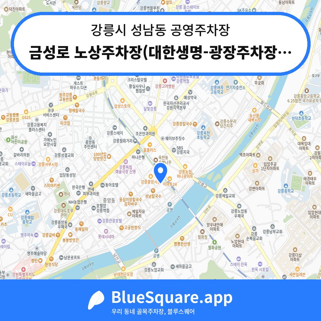 금성로 노상주차장(대한생명-광장주차장)(유료) 위치 지도 — 강원 강릉시 성남동 | 블루스퀘어 주차