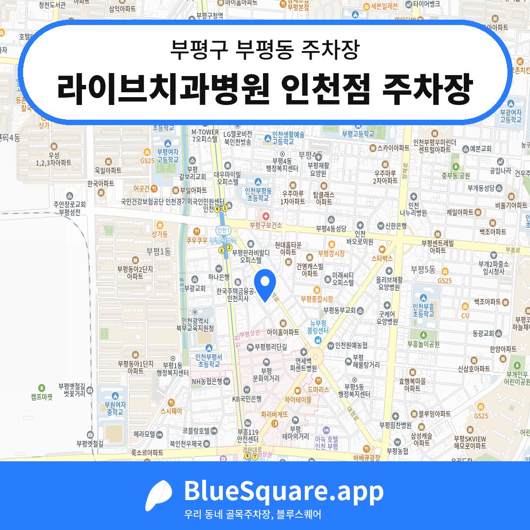 라이브치과병원 인천점 주차장 위치 지도 — 인천 부평구 부평동 | 블루스퀘어 주차