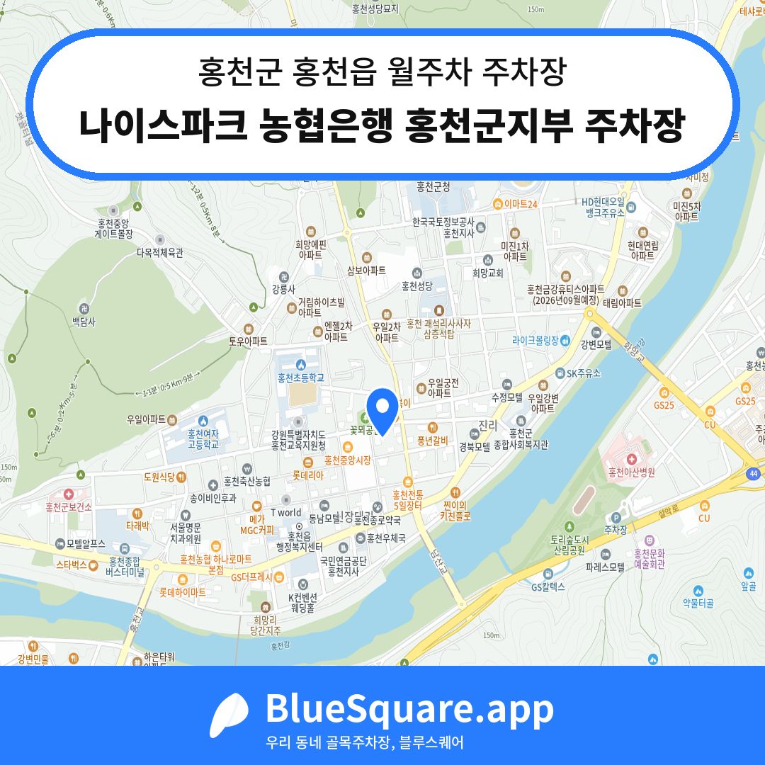 나이스파크 농협은행 홍천군지부 주차장 위치 지도 — 강원 홍천군 홍천읍 | 블루스퀘어 주차