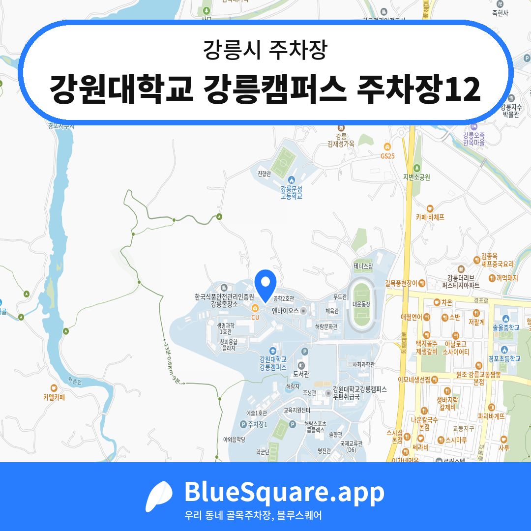 강원대학교 강릉캠퍼스 주차장12 위치 지도 — 강원 강릉시 | 블루스퀘어 주차