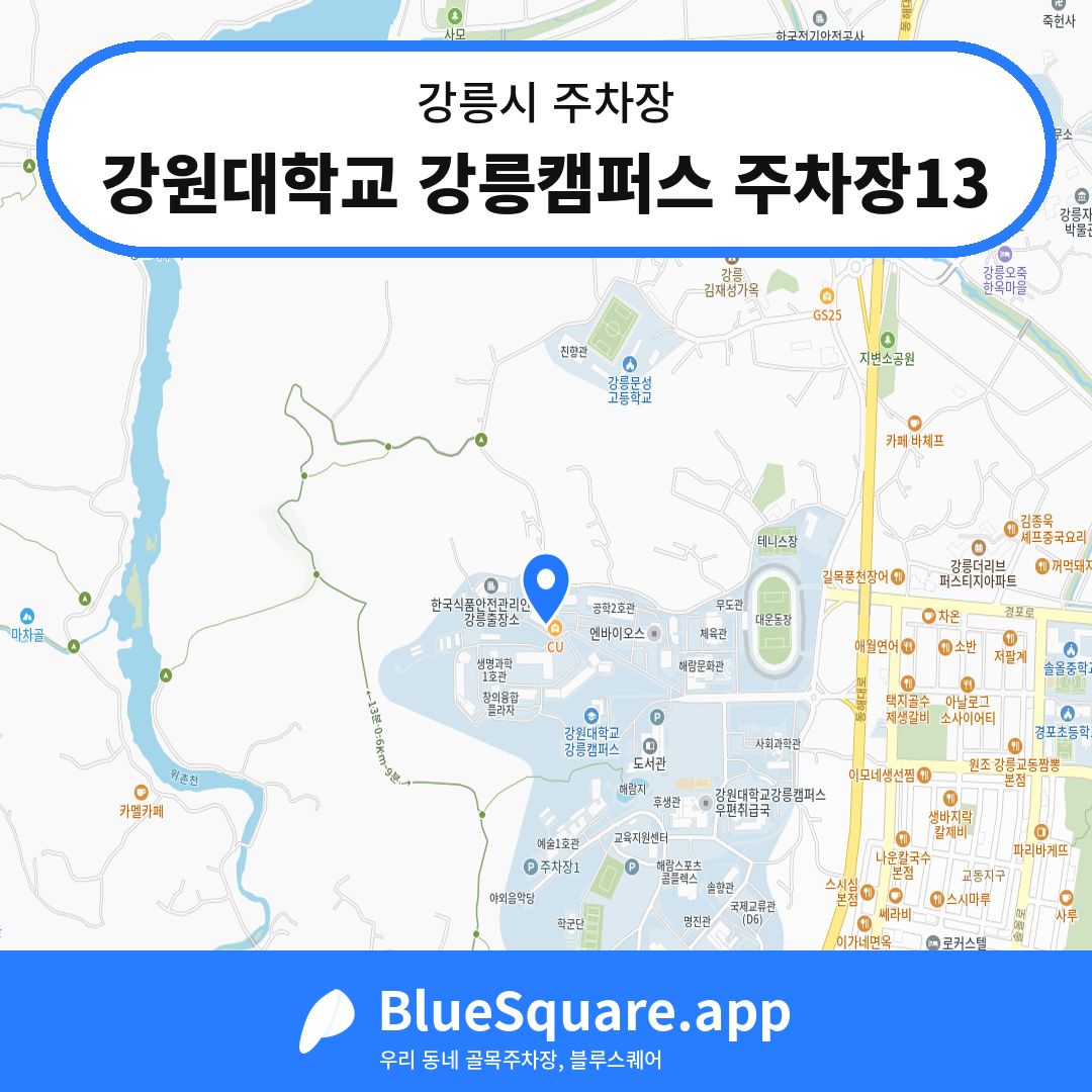 강원대학교 강릉캠퍼스 주차장13 위치 지도 — 강원 강릉시 | 블루스퀘어 주차