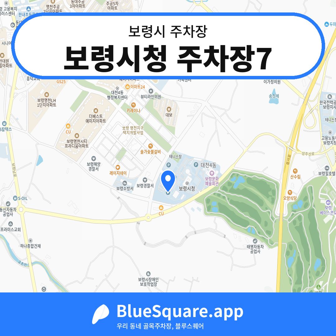 보령시청 주차장7 위치 지도 — 충남 보령시 | 블루스퀘어 주차