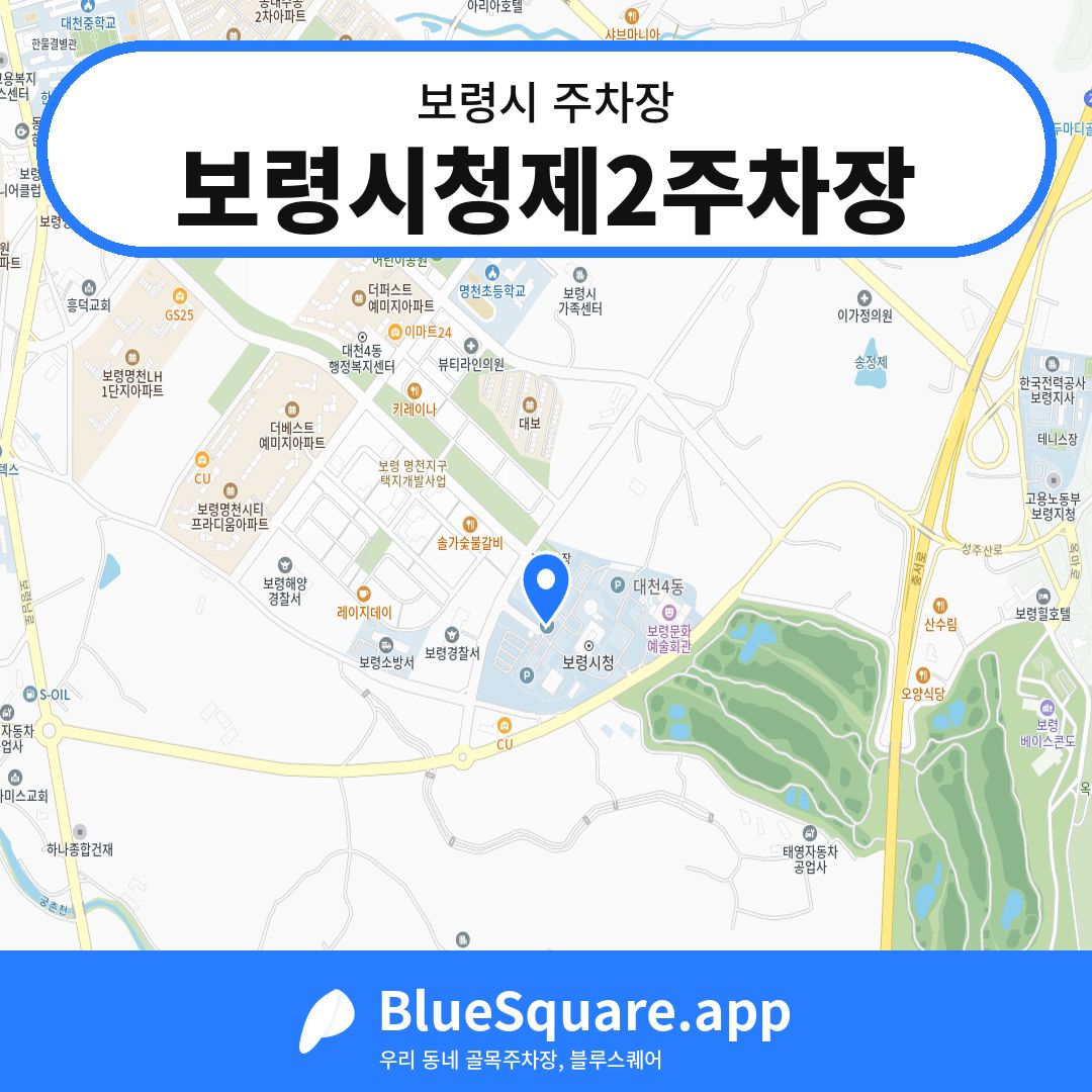 보령시청제2주차장 위치 지도 — 충남 보령시 | 블루스퀘어 주차