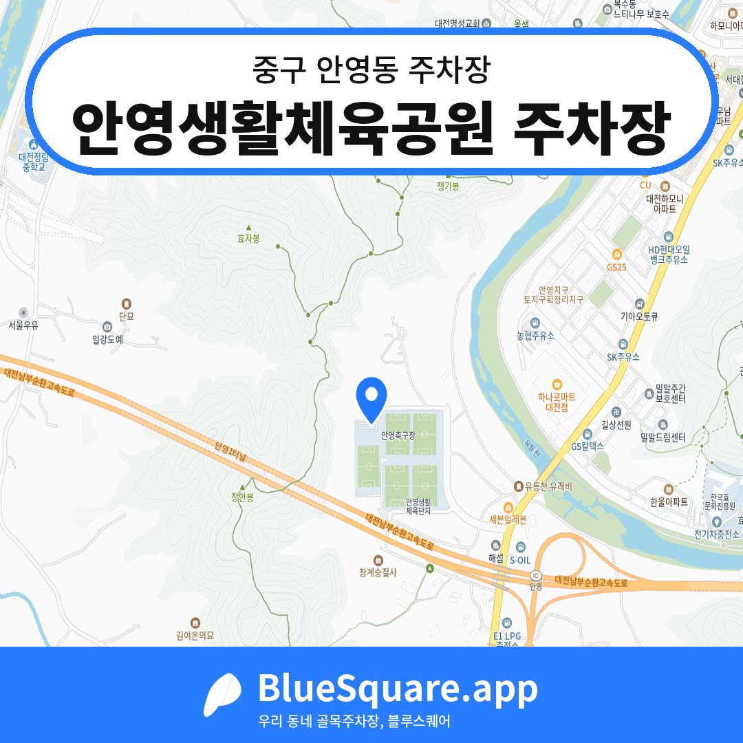 안영생활체육공원 주차장 위치 지도 — 대전 중구 안영동 | 블루스퀘어 주차