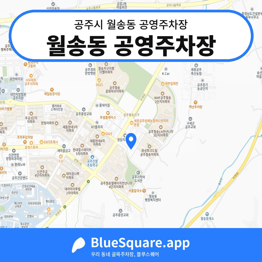 월송동 공영주차장 위치 지도 — 충남 공주시 월송동 | 블루스퀘어 주차