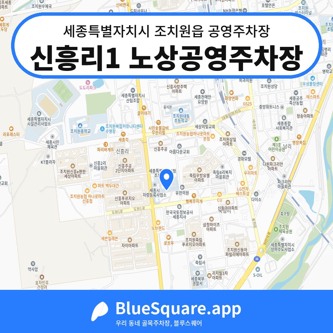 신흥리1 노상공영주차장 위치 지도 — 세종 세종특별자치시 조치원읍 | 블루스퀘어 주차