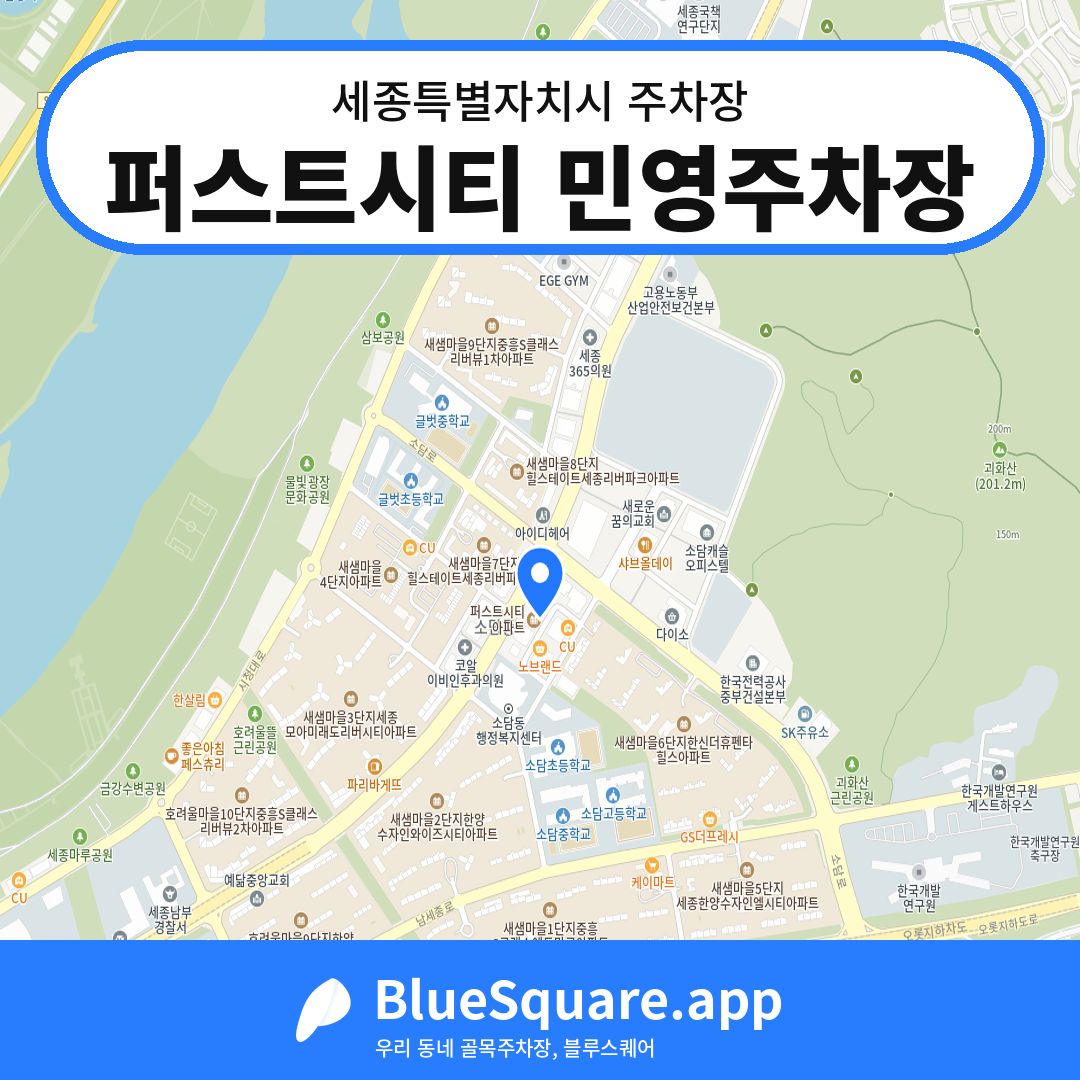 퍼스트시티 민영주차장 위치 지도 — 세종 세종특별자치시 | 블루스퀘어 주차