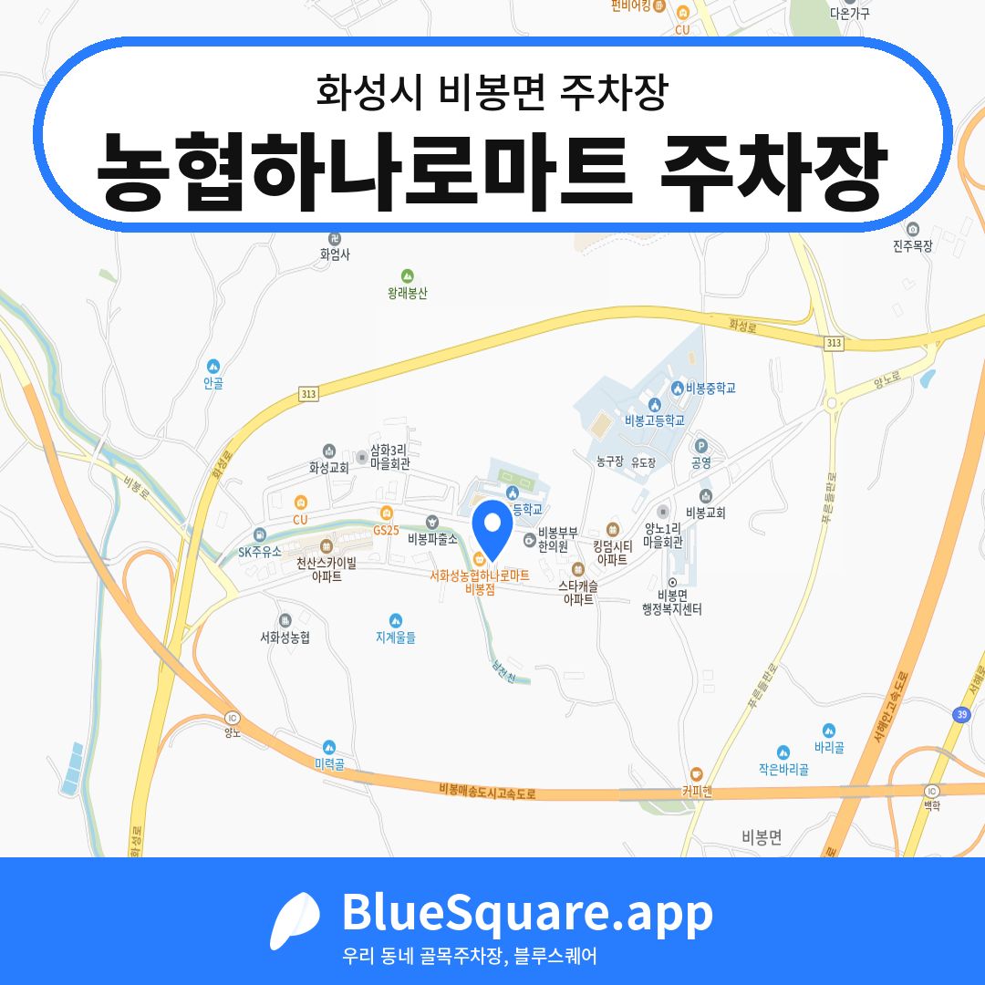 농협하나로마트 주차장 위치 지도 — 경기 화성시 비봉면 | 블루스퀘어 주차