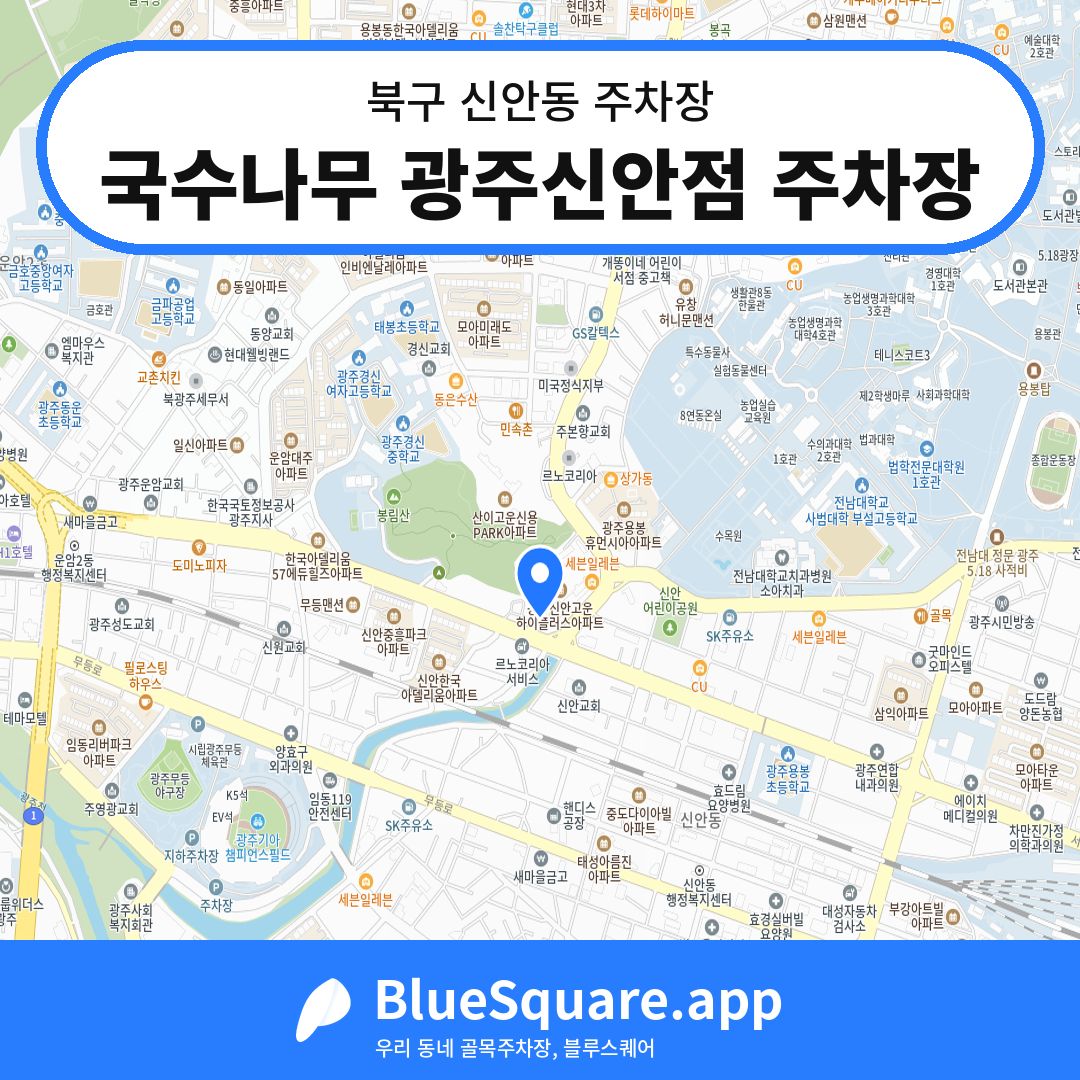 국수나무 광주신안점 주차장 위치 지도 — 광주 북구 신안동 | 블루스퀘어 주차