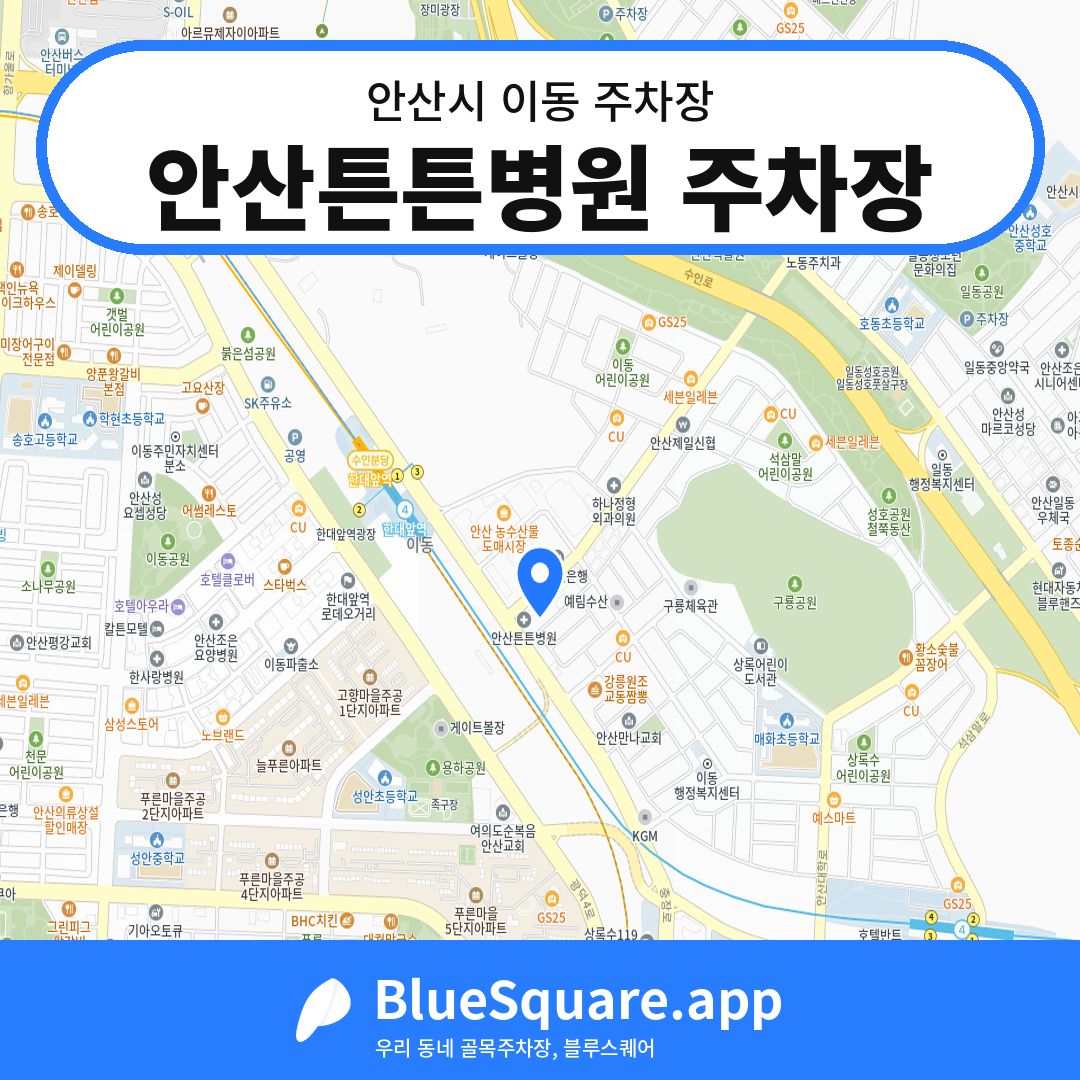 안산튼튼병원 주차장 위치 지도 — 경기 안산시 이동 | 블루스퀘어 주차