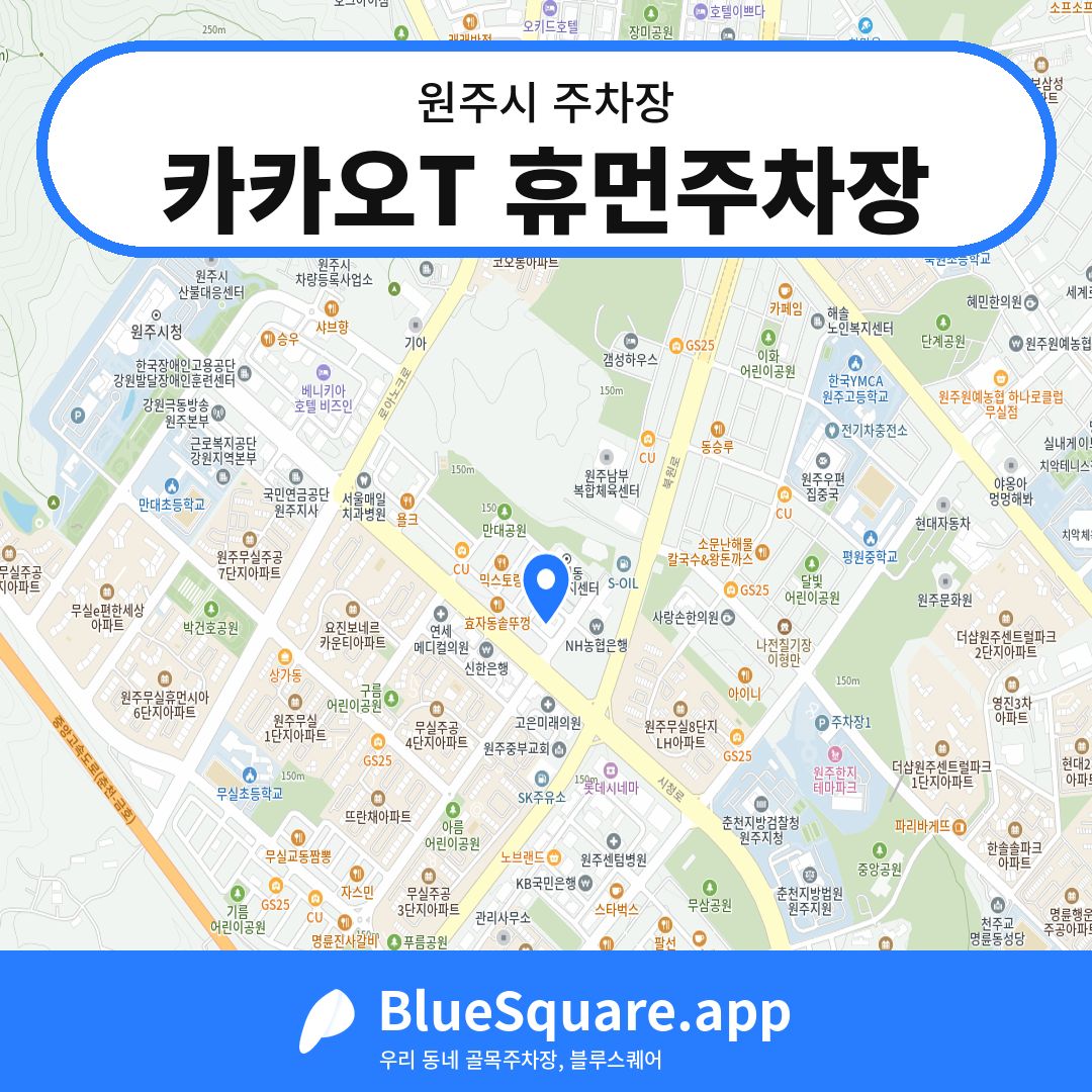 카카오T 휴먼주차장 위치 지도 — 강원 원주시 | 블루스퀘어 주차