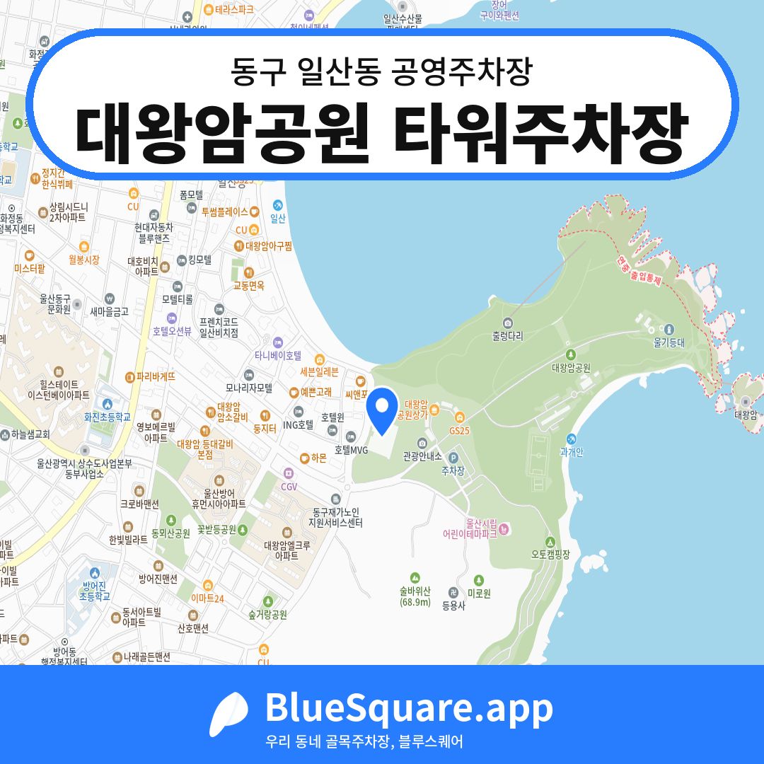 대왕암공원 타워주차장 위치 지도 — 울산 동구 일산동 | 블루스퀘어 주차