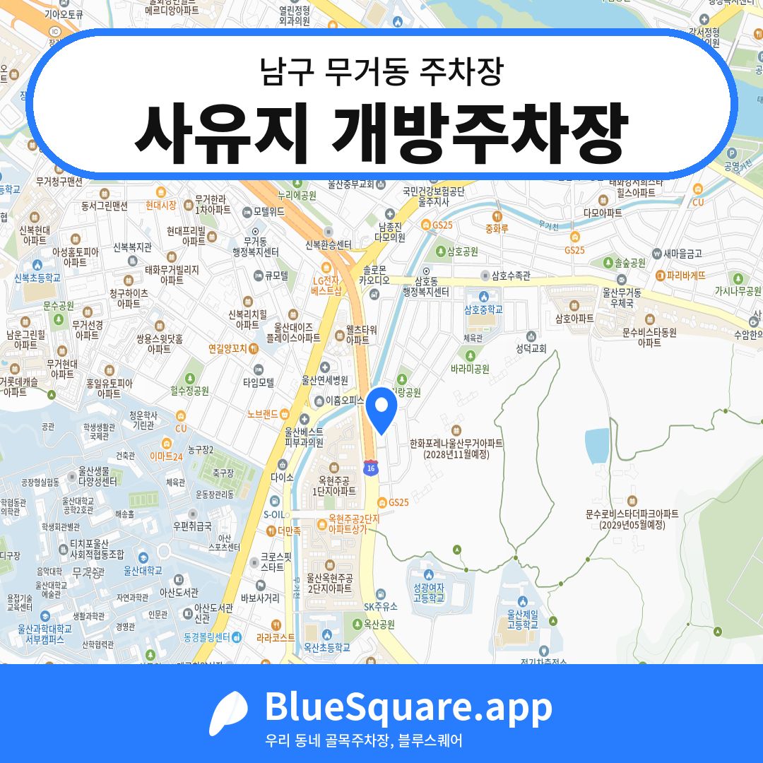 사유지 개방주차장 위치 지도 — 울산 남구 무거동 | 블루스퀘어 주차