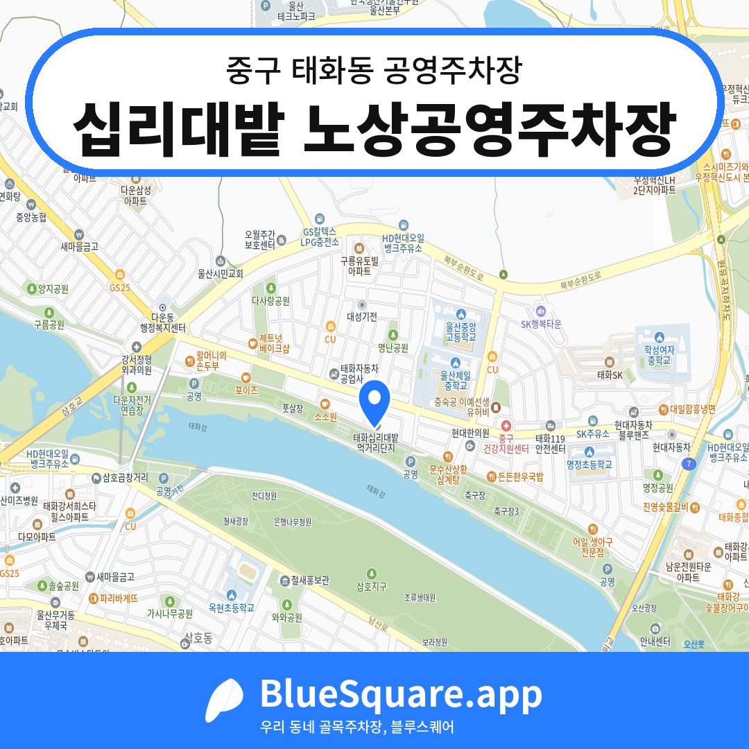십리대밭 노상공영주차장 위치 지도 — 울산 중구 태화동 | 블루스퀘어 주차