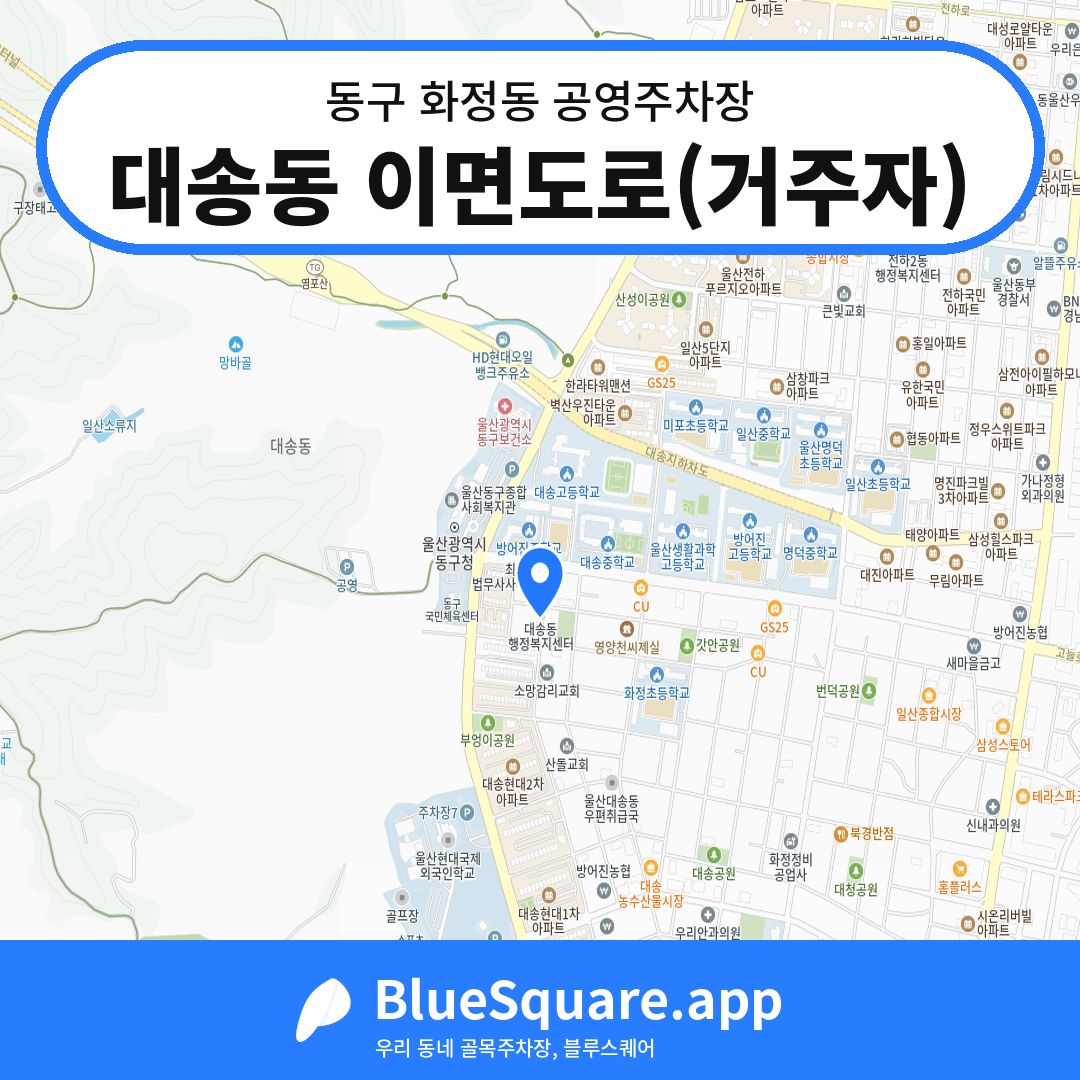 대송동 이면도로(거주자) 위치 지도 — 울산 동구 화정동 | 블루스퀘어 주차