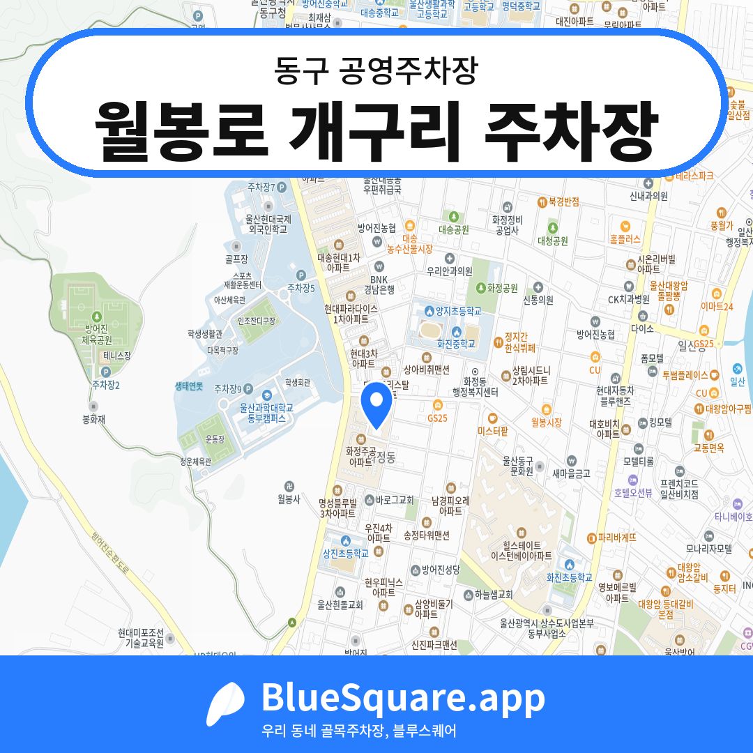 월봉로 개구리 주차장 위치 지도 — 울산 동구 | 블루스퀘어 주차