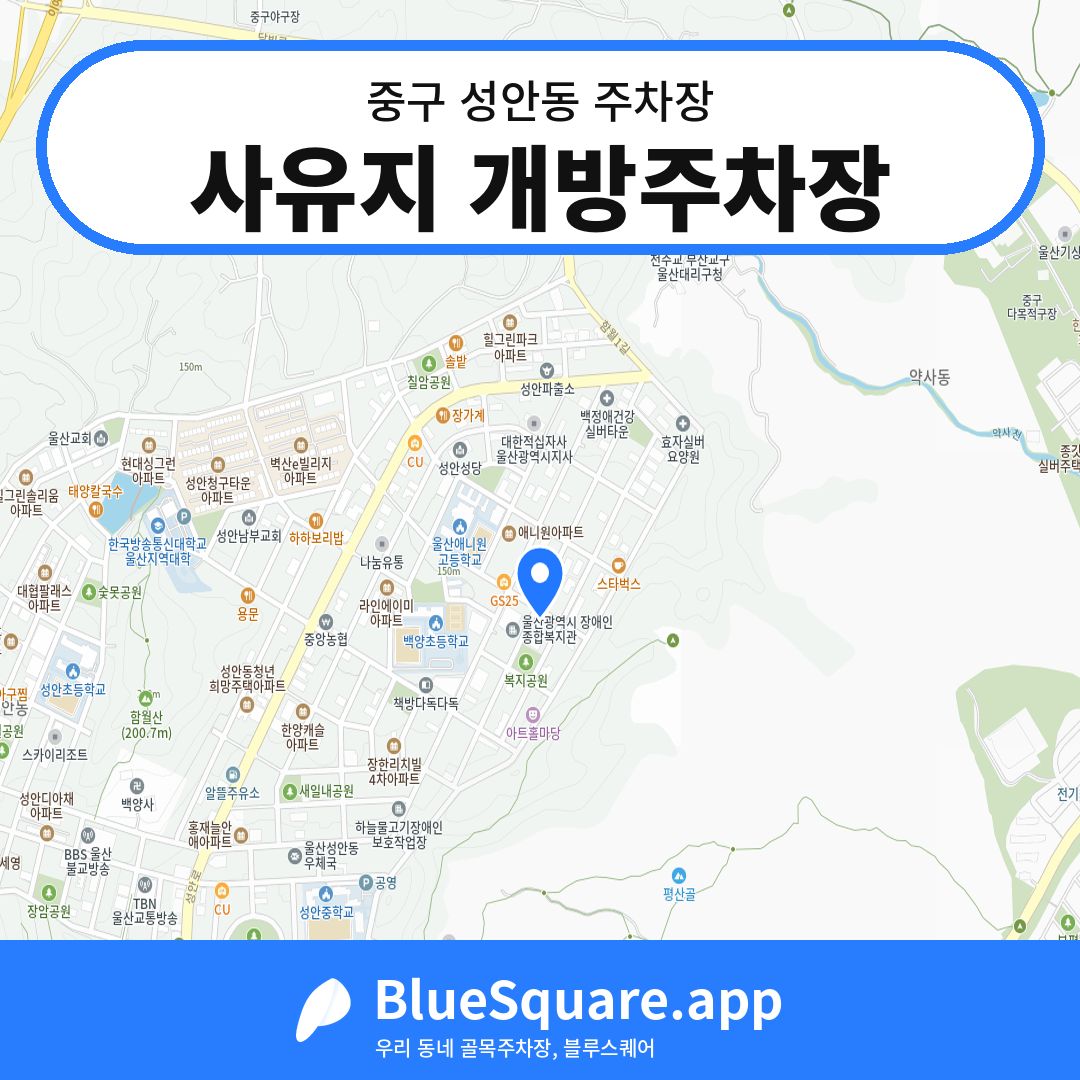사유지 개방주차장 위치 지도 — 울산 중구 성안동 | 블루스퀘어 주차