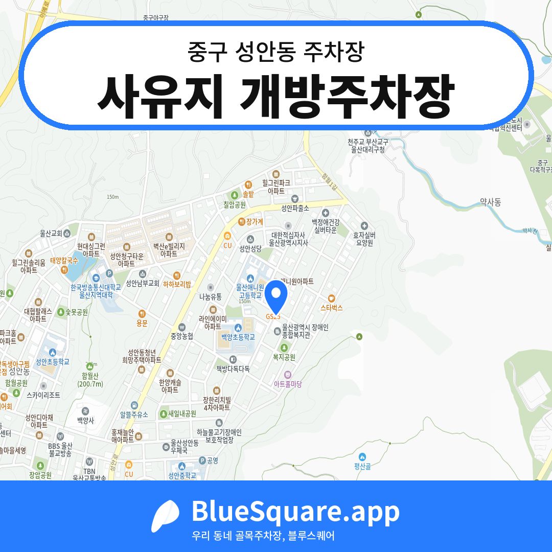 사유지 개방주차장 위치 지도 — 울산 중구 성안동 | 블루스퀘어 주차